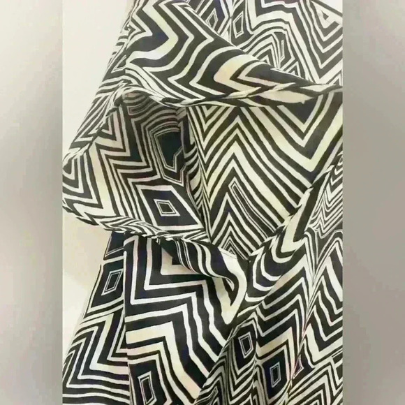 Express Silk Blouson Dress, Women’s Size Small, Geometric Black & Cream, Y2K - Picture 7 of 16